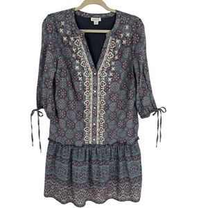 Sundance Zuri Discovery Dress Dropped Waist Teal With Floral Print Small